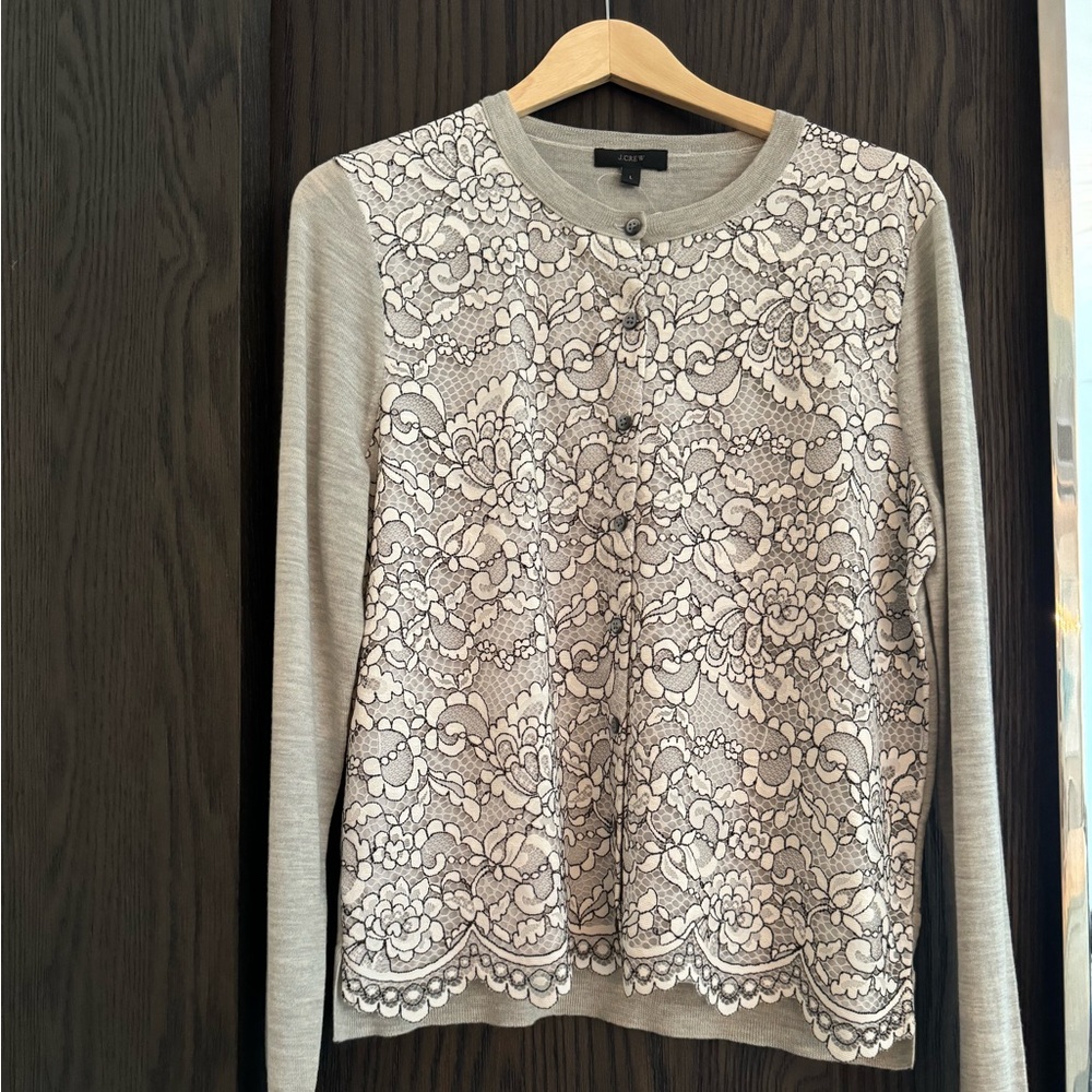 JCrew Merino Wool Lace Panel Cardigan NWT